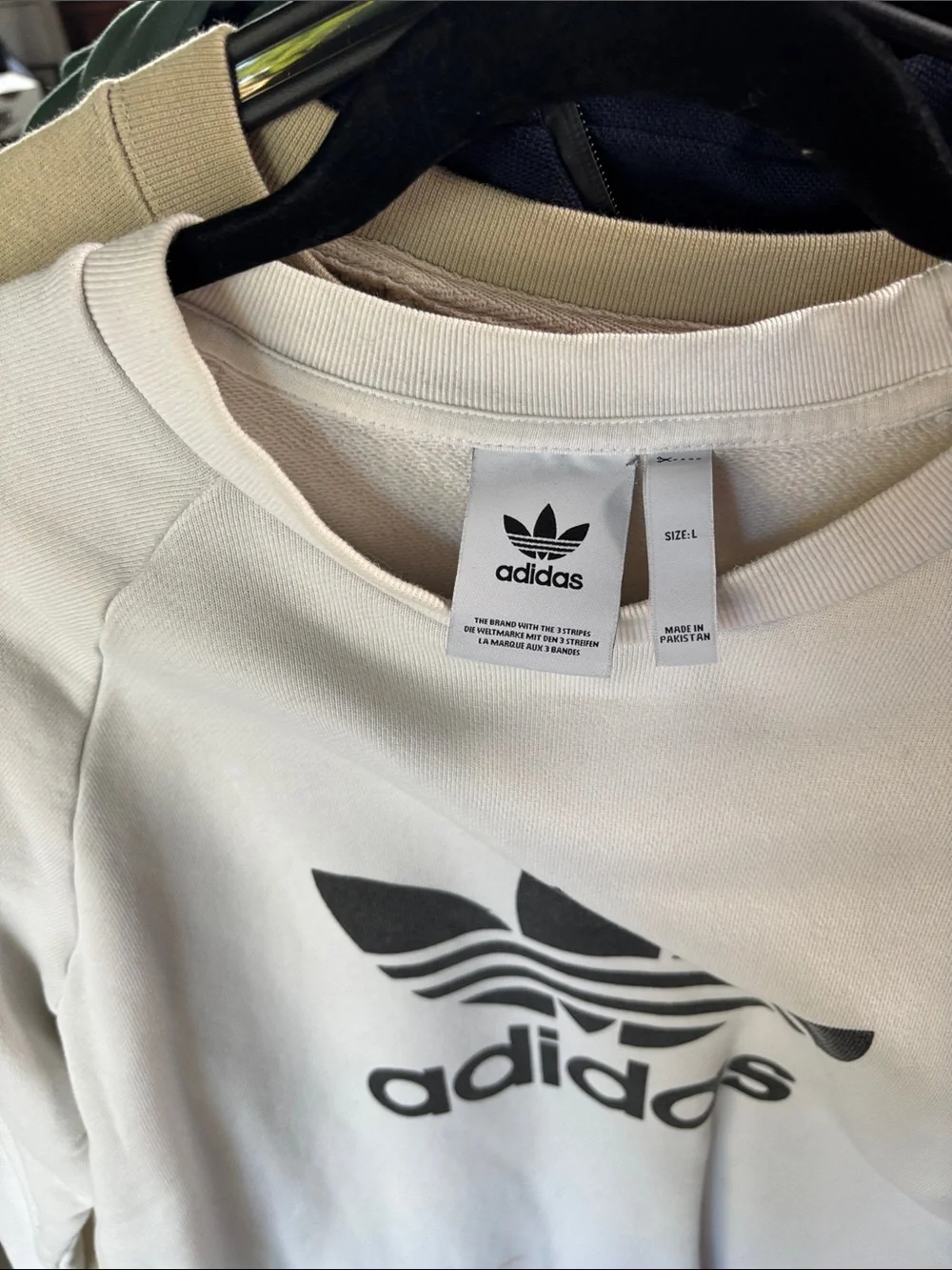 adidas White Crewneck Sweatshirt with Black Trefoil Logo